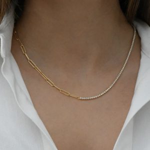 Stainless Steel Half Tennis Paperclip Necklace or bracelet💧