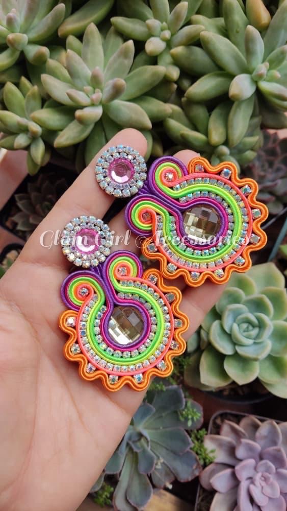Sofia Crystal Fan Soutache Earrings - Image 7
