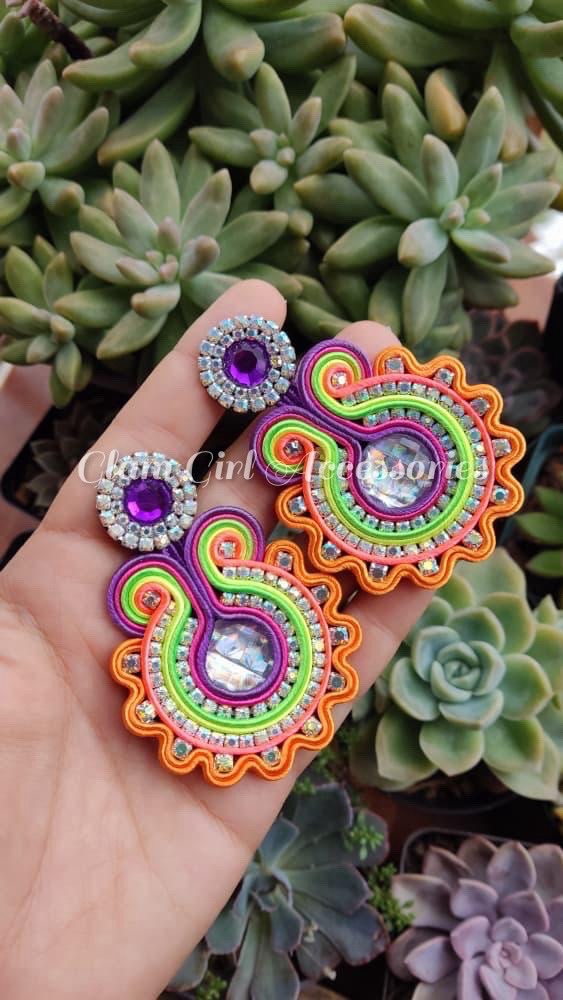 Sofia Crystal Fan Soutache Earrings - Image 3