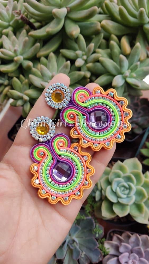 Sofia Crystal Fan Soutache Earrings - Image 2