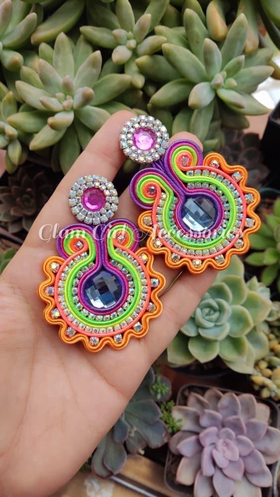 Sofia Crystal Fan Soutache Earrings - Image 8