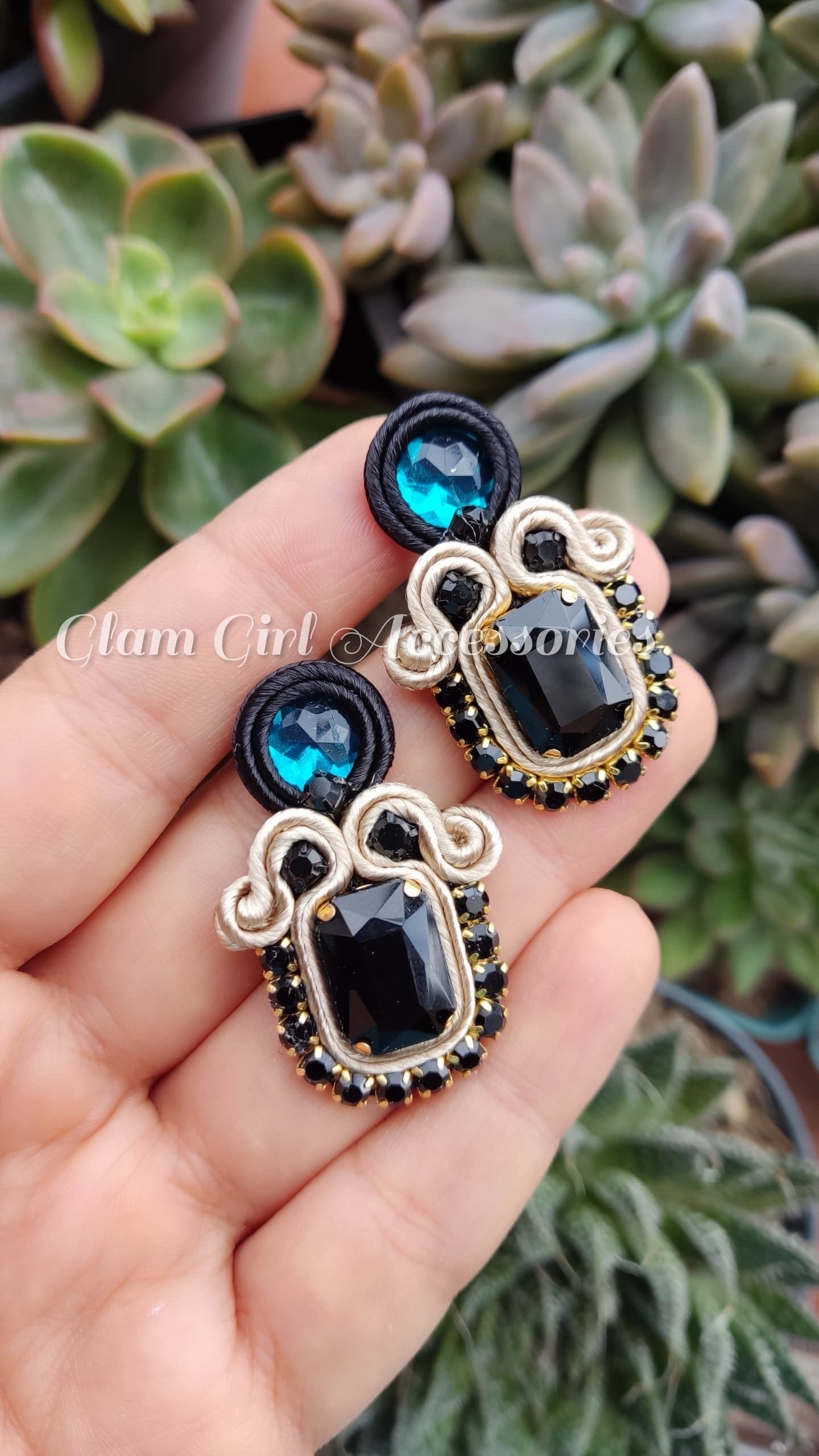 Lune Crystal Soutache Earrings - Image 10