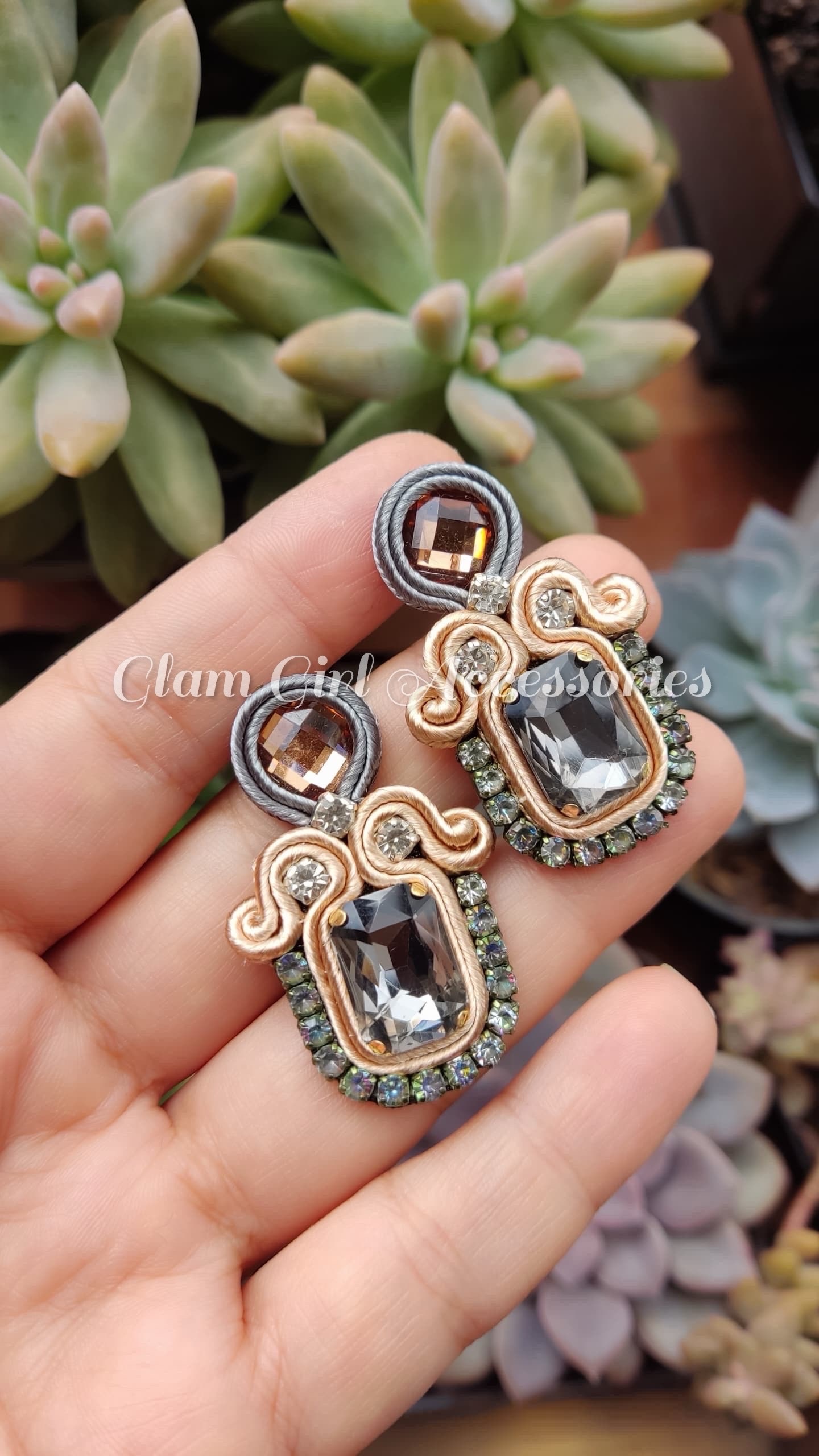 Lune Crystal Soutache Earrings - Image 13