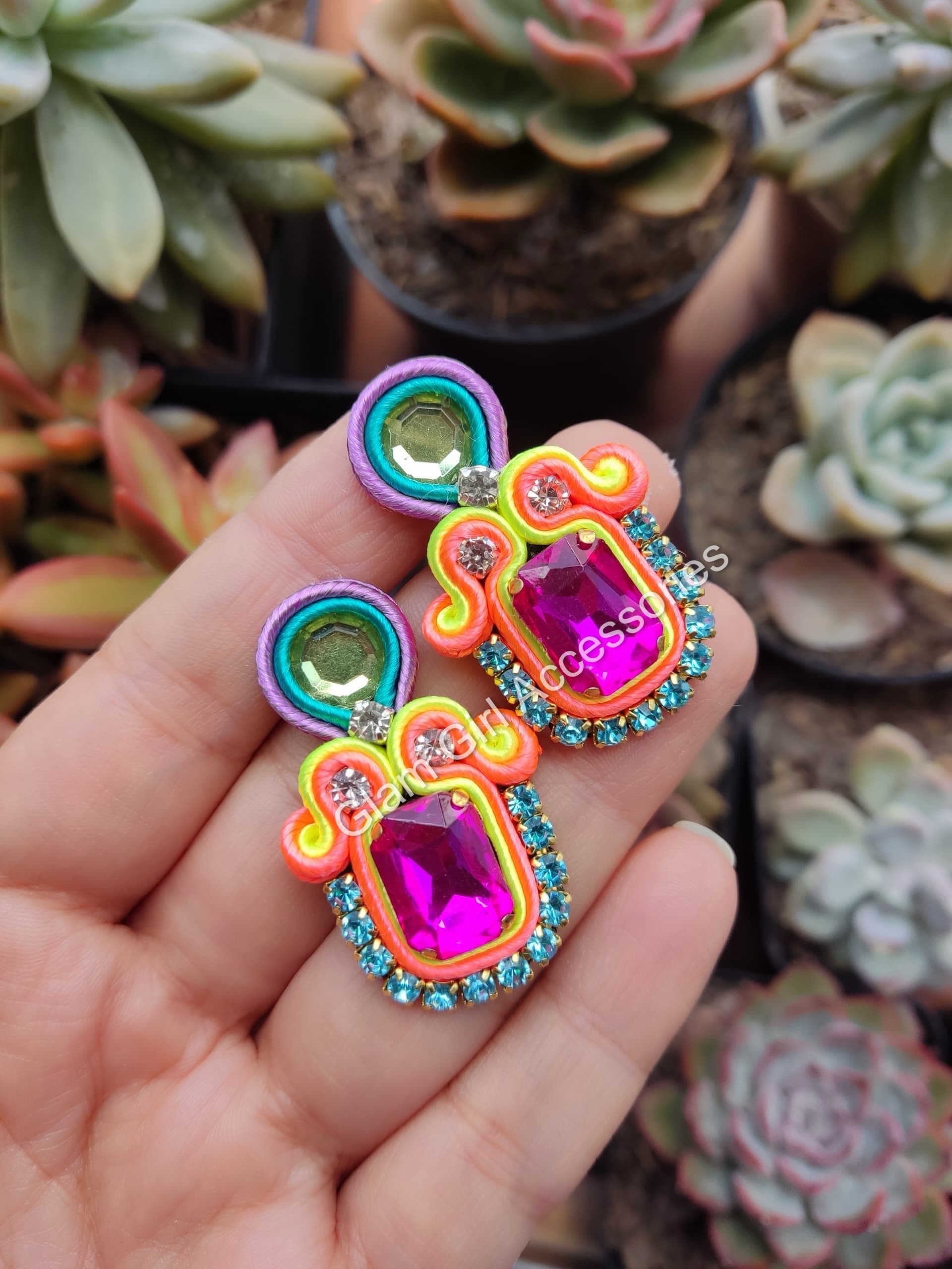 Lune Crystal Soutache Earrings - Image 2