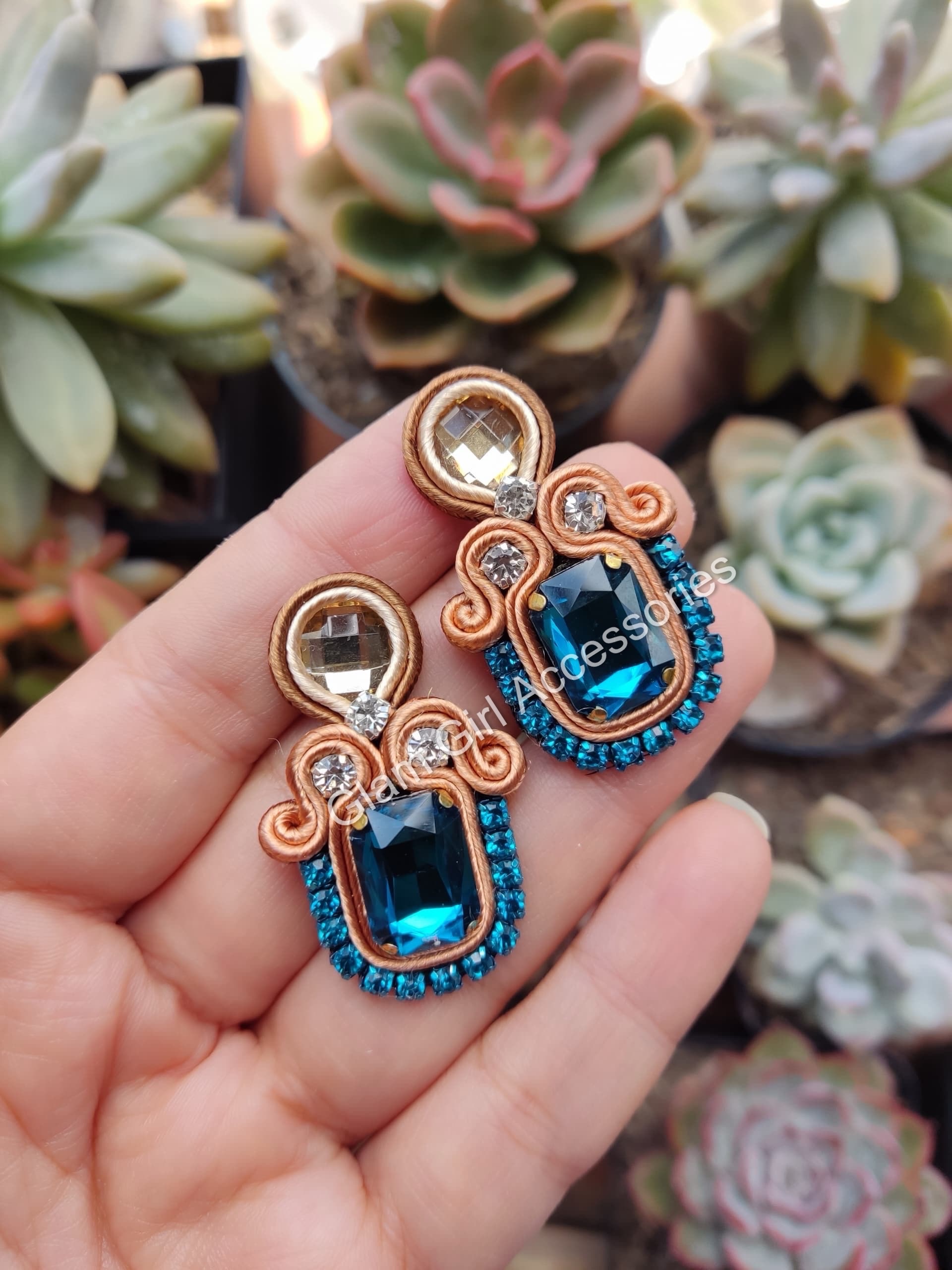 Lune Crystal Soutache Earrings - Image 4