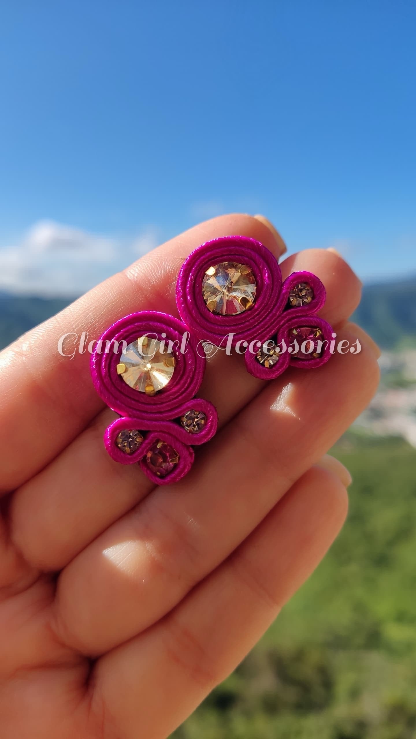 Emma Mini Crystal Soutache Earrings - Image 12