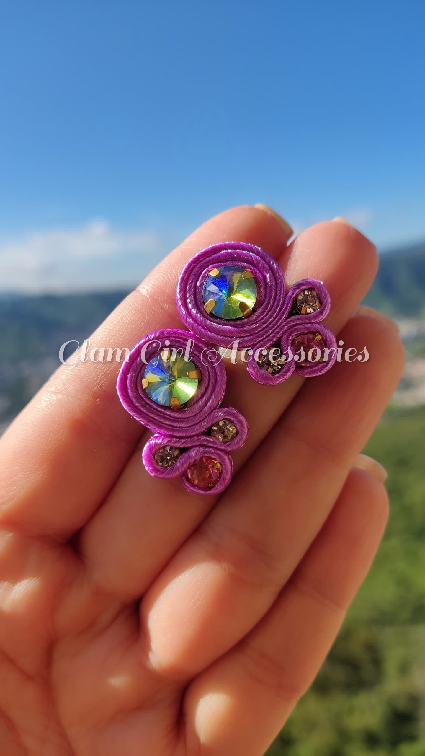 Emma Mini Crystal Soutache Earrings - Image 3
