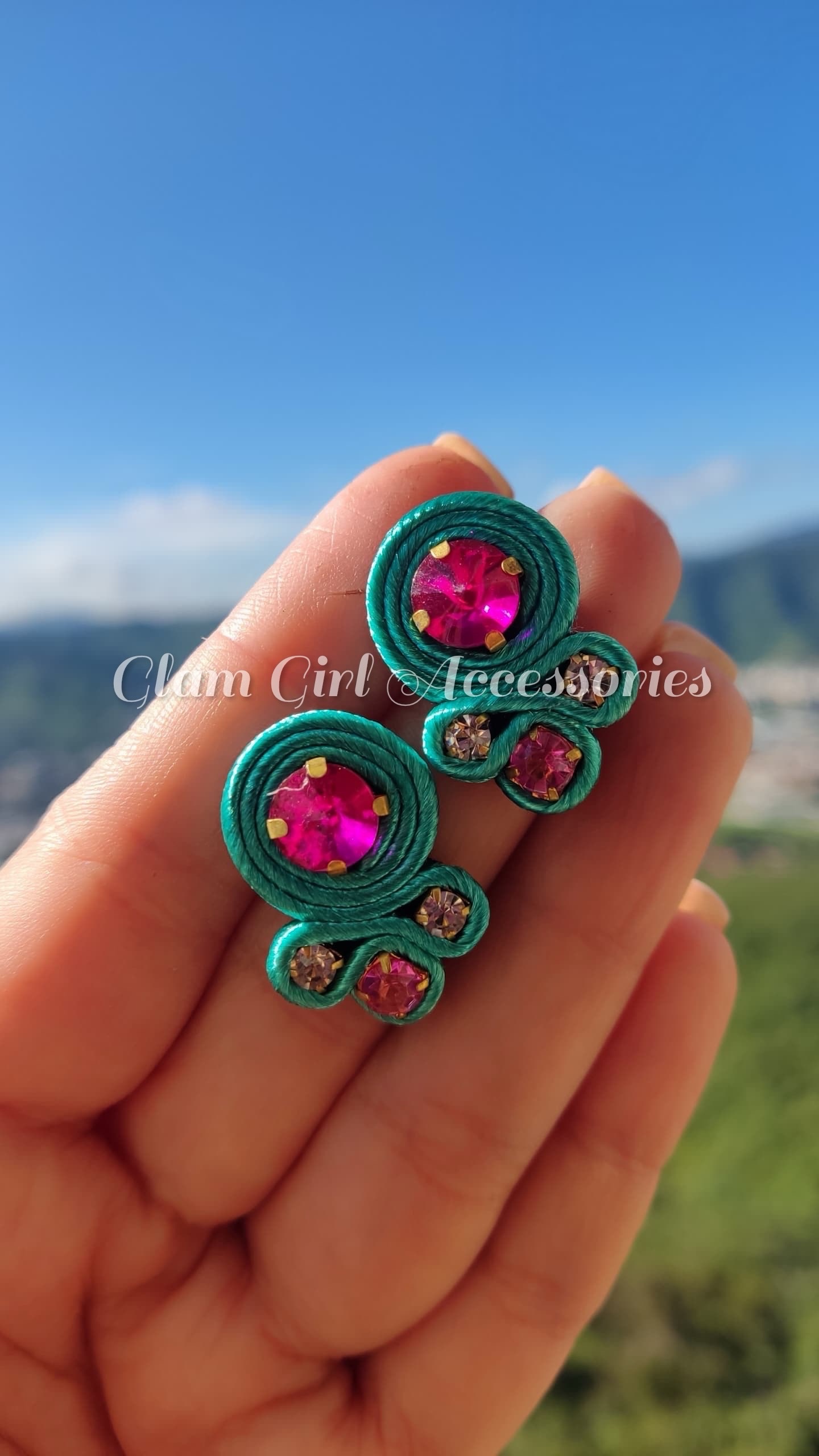 Emma Mini Crystal Soutache Earrings - Image 2