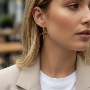 Stainless Steel Dragonfly Hoop Charm Earrings💧