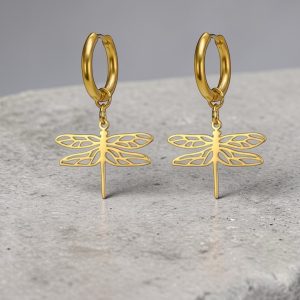 Stainless Steel Dragonfly Hoop Charm Earrings💧