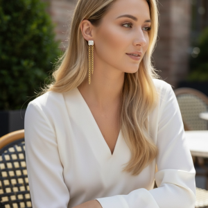 Stainless Steel Gold CZ Chain Tassel Earrings💧