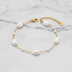 Stainless Steel Simulated Pearl Necklace & Bracelet 💧