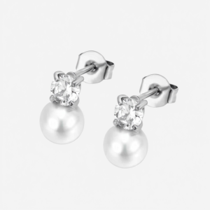 Stainless Steel Pearl CZ Stud Earrings 💧